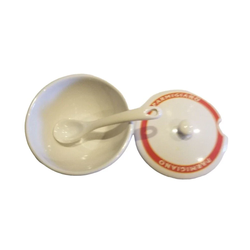 Pottery Barn Pasta Parmigiano Serving Bowl Lid & Spoon White & Red Ceramic